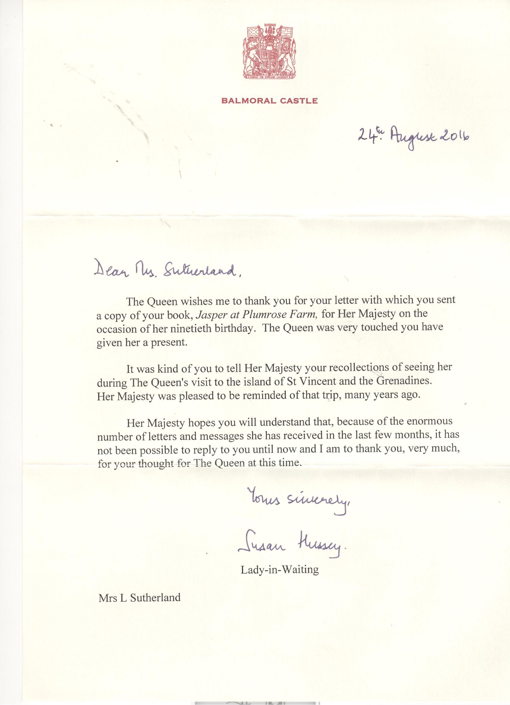 Lilli Sutherland Receives Letter From The Queen