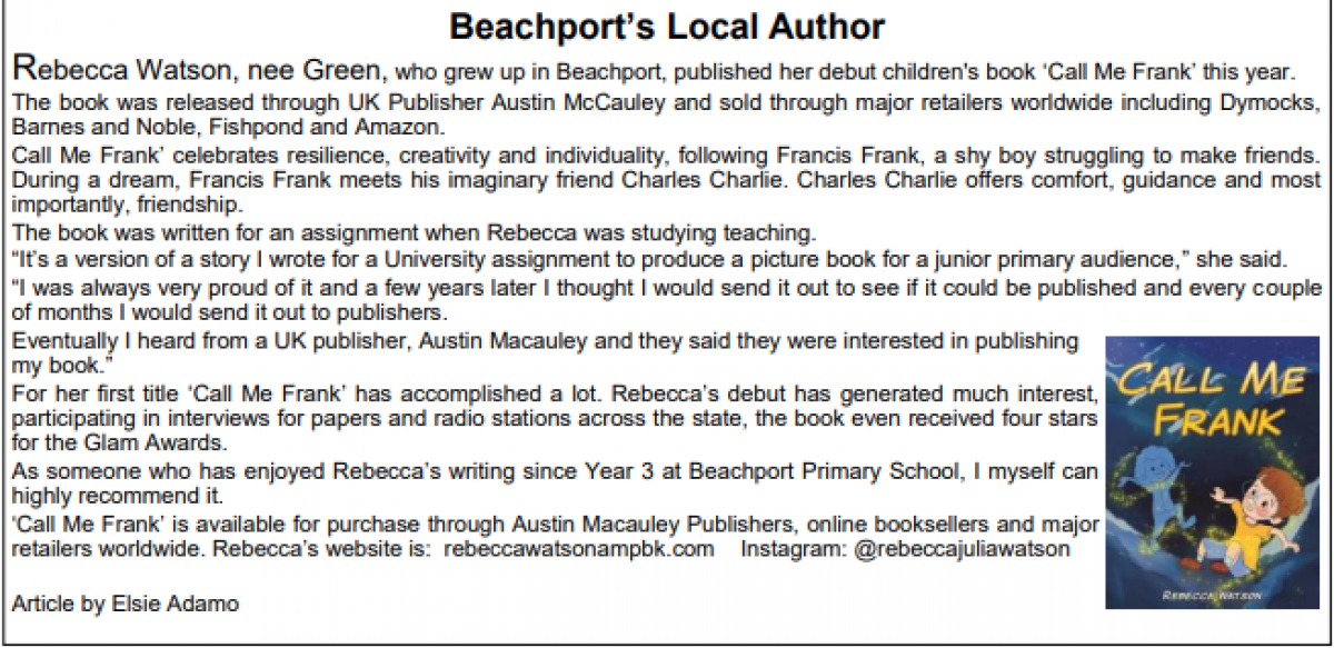 Call Me Frank by Rebecca Watson Gets Featured by Beachport