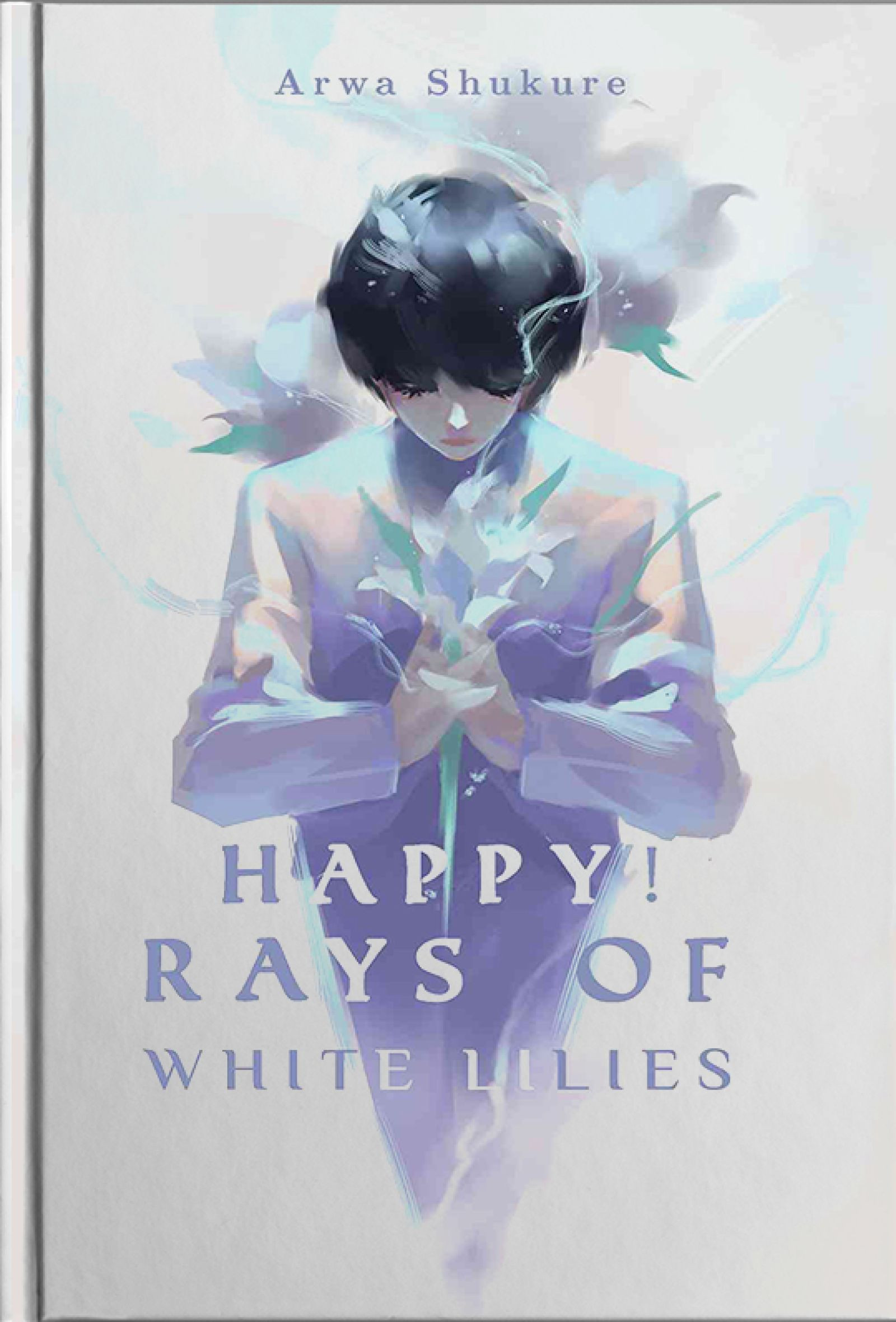 Image shows a white book with an anime figure wearing a purple suit holding flowers. The book is titled 'Happy Rays of White Lilies'.