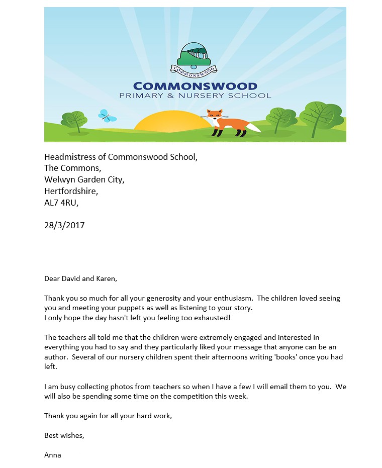 Karen David receives delightful 'Thank you' letter from Commonswood School