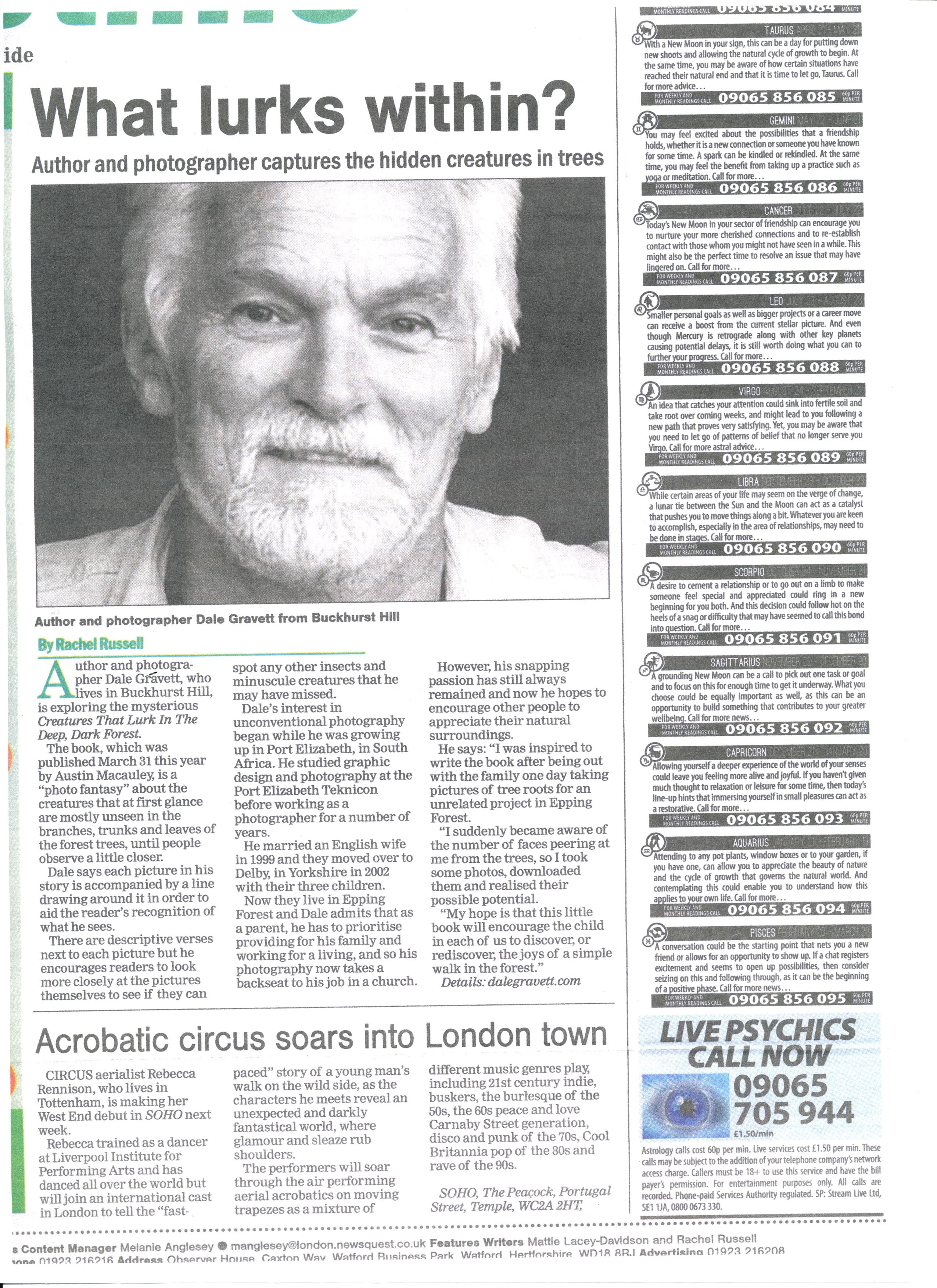 Dale Gravett and His New Release Poetry Book Feature in the Epping Forest Guardian