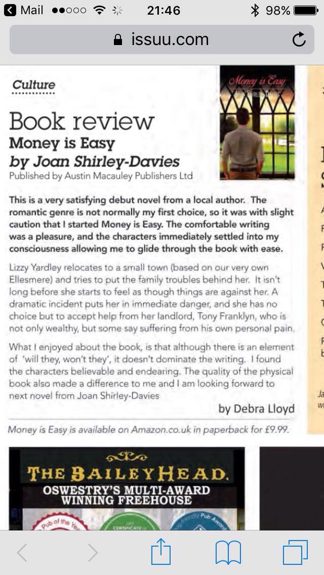 ‘Money is Easy’ by Joan Shirley-Davies reviewed by Oswestry Life Magazine