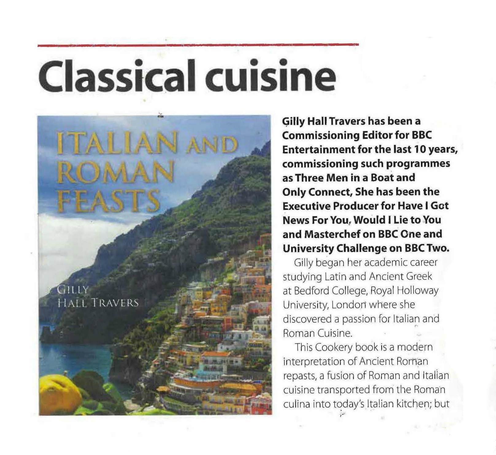 ‘Italian and Roman Feasts’ by Gilly Hall Travers featured in Magazine