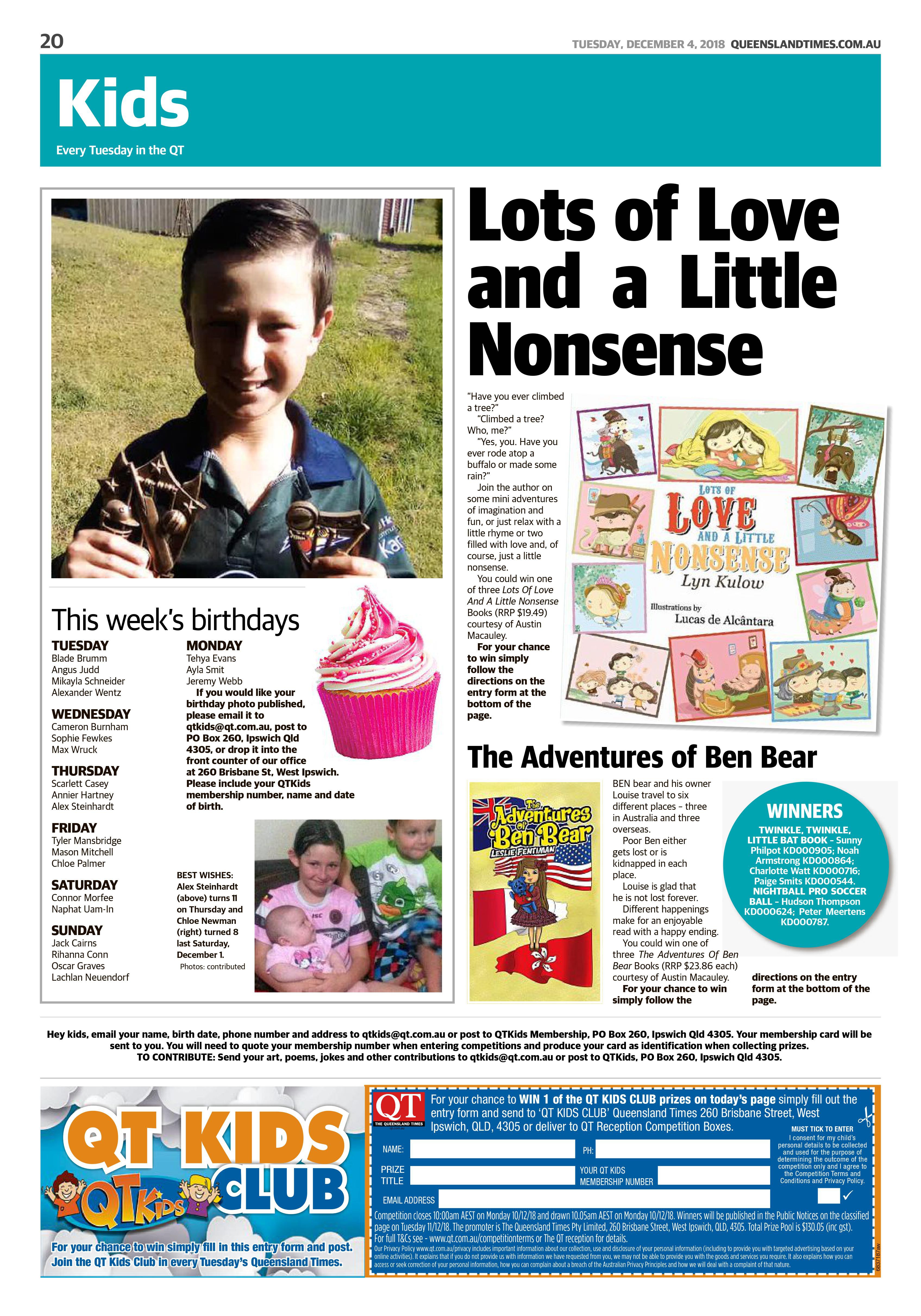 ‘The Adventures of Ben Bear’ Featured in the “Queensland Times”