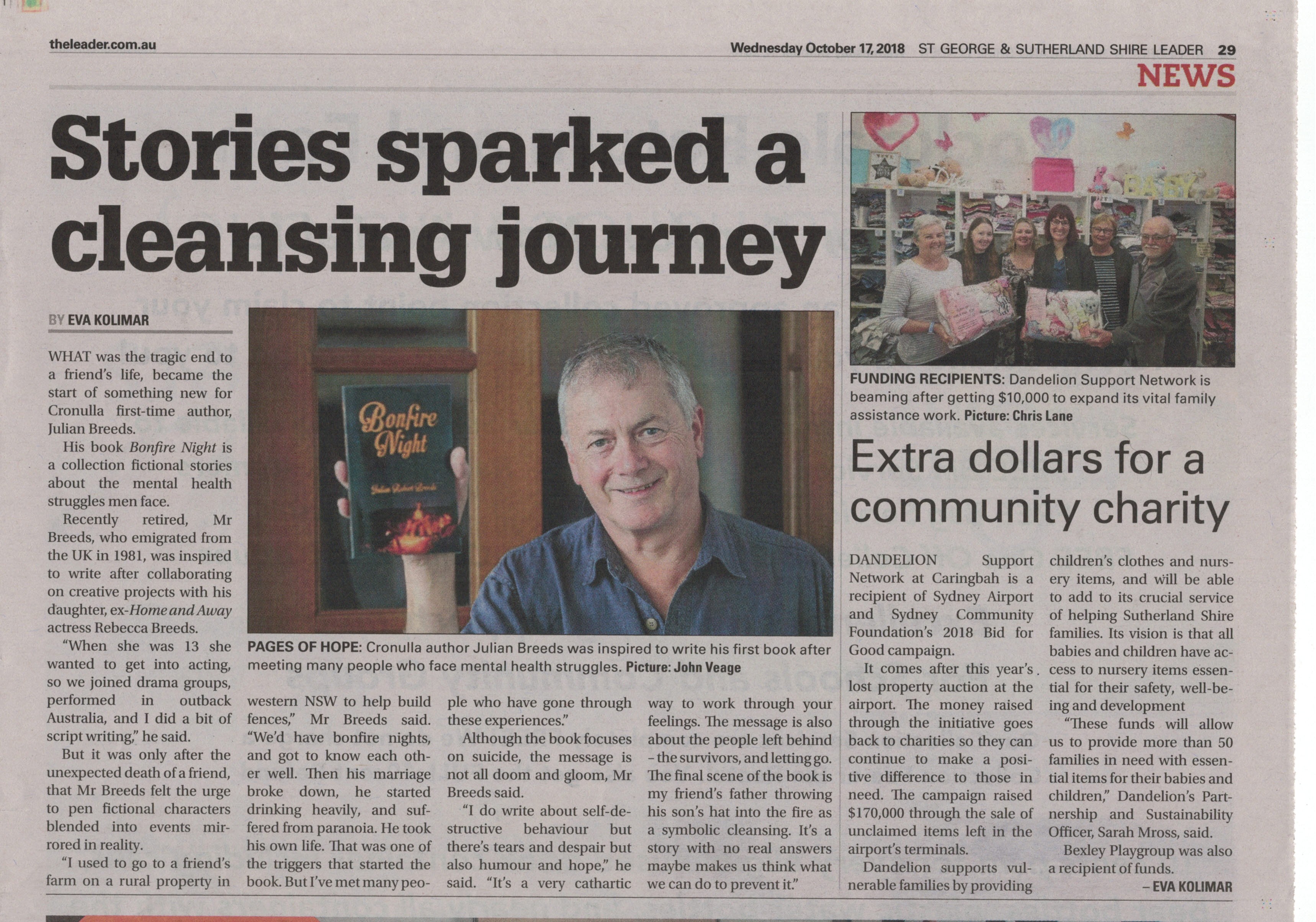 Julian Robert Breeds and his novel Bonfire Night Featured in Authors local newspaper