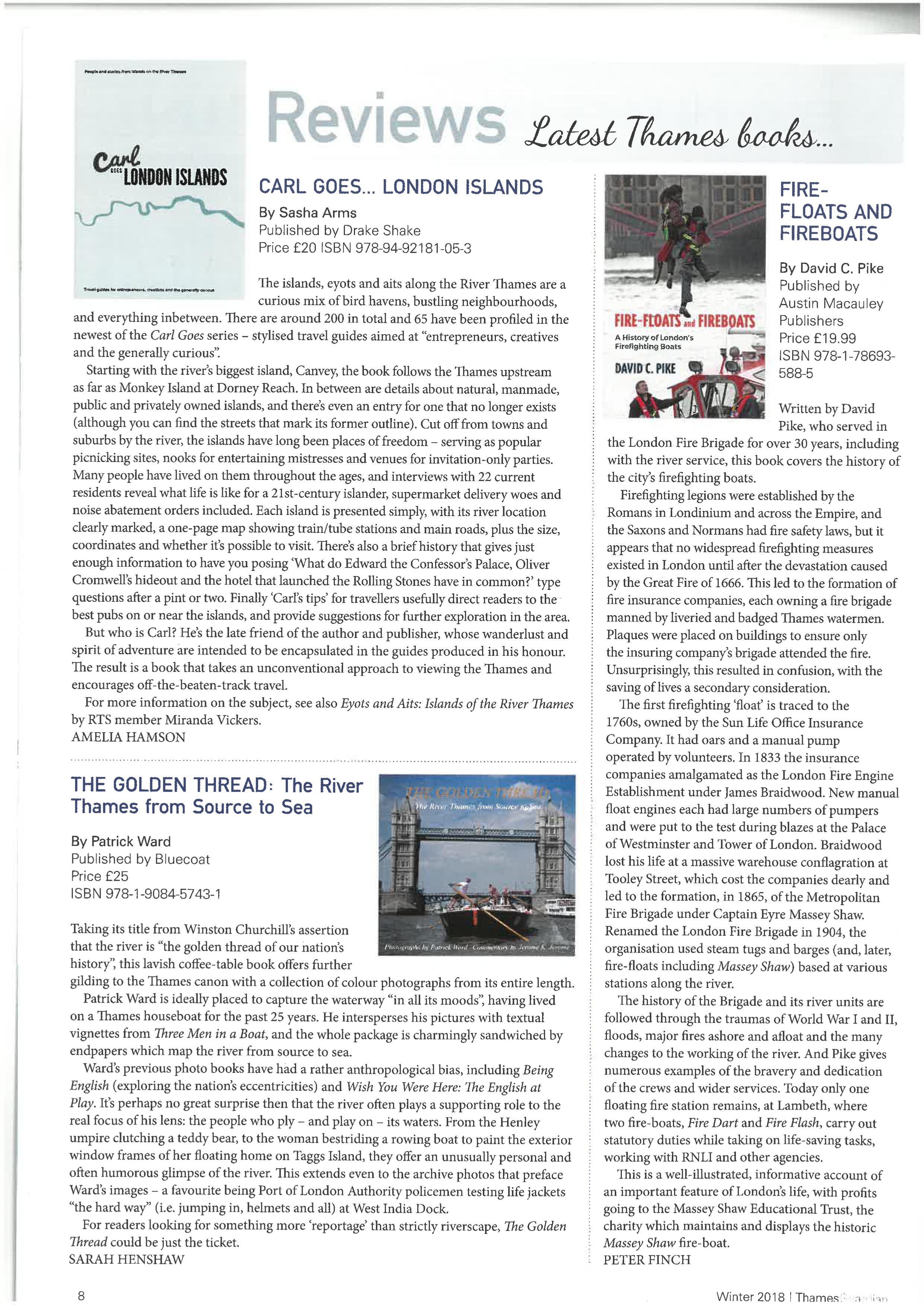 ‘Fire - Floats and Fireboats’ by David C. Pike reviewed by “Thames Guardian” magazine