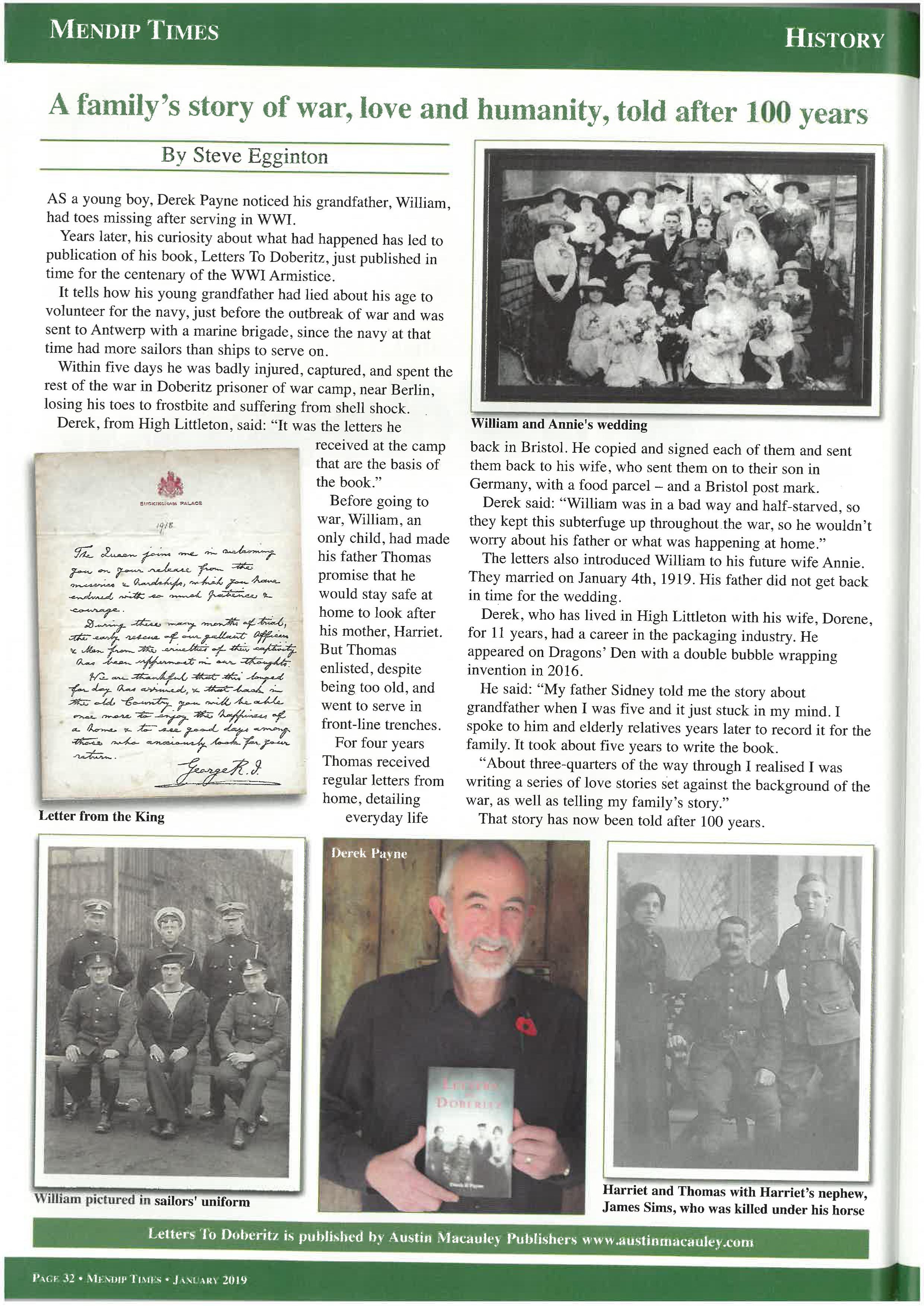 ‘Letters to Doberitz’ by Derek R Payne Featured in The Mendip Times