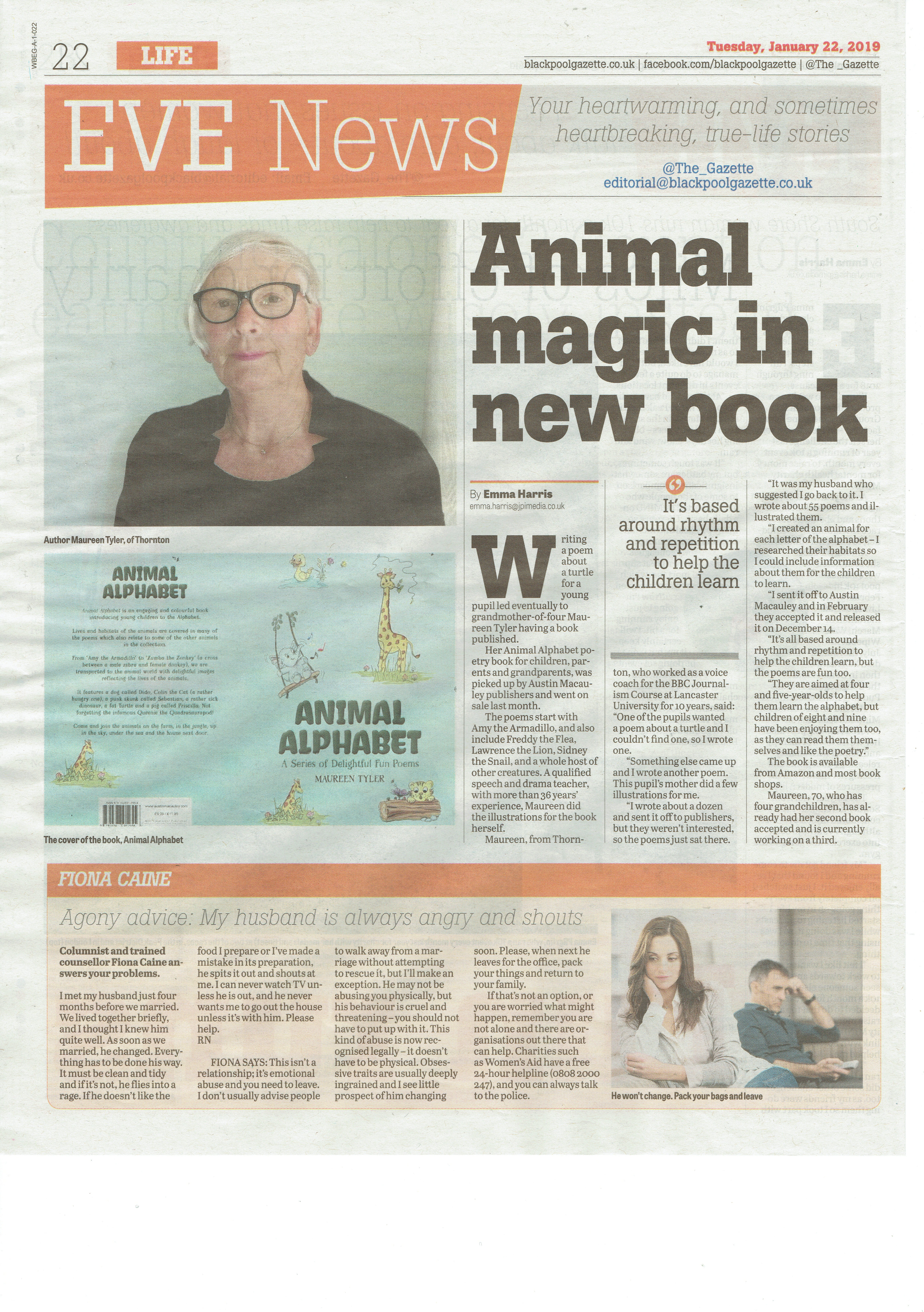 Children’s Book ‘Animal Alphabet’ By Maureen Tyler Featured in a Newspaper