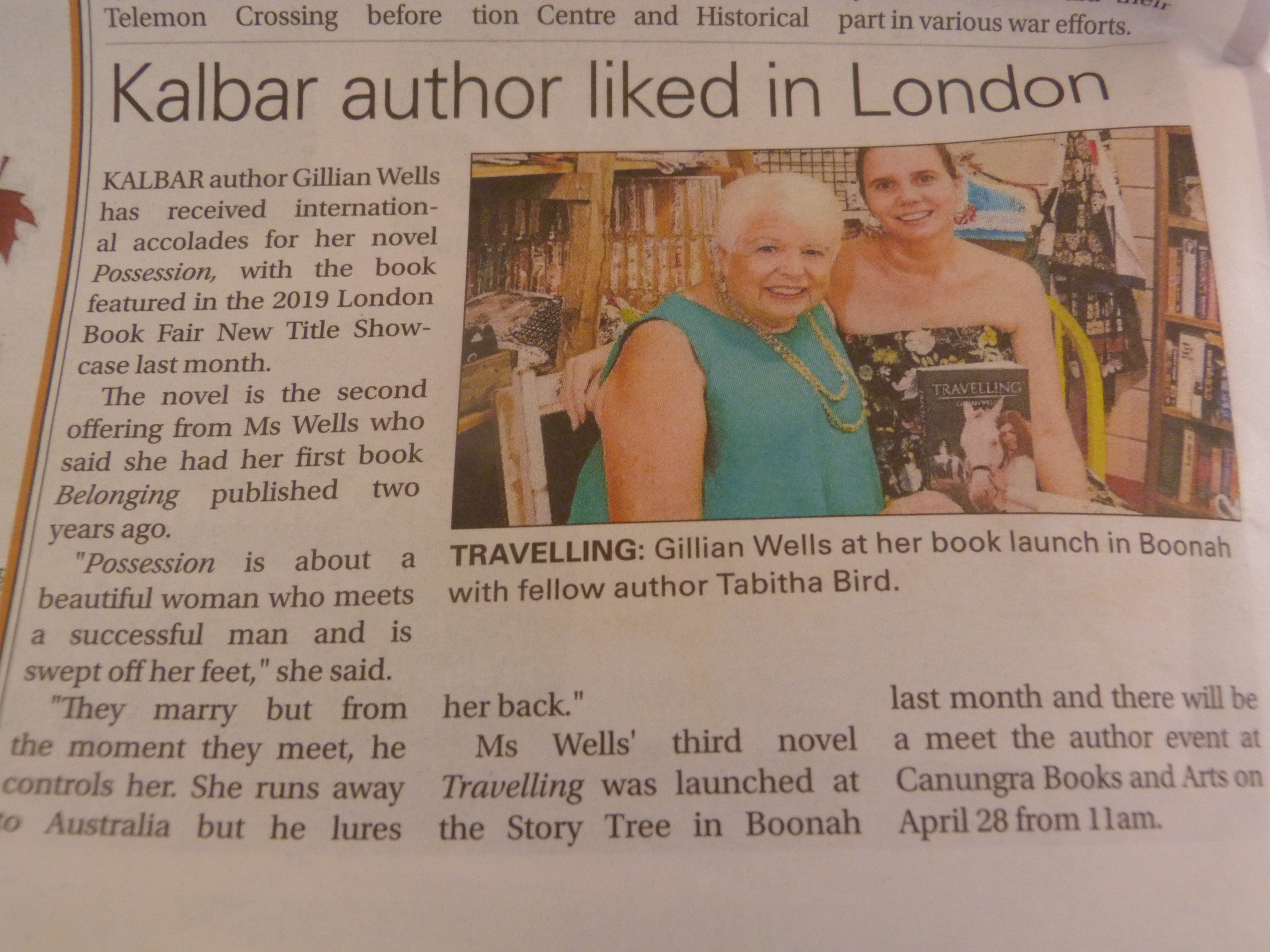 The Beaudesert Times Featured Two Books Belonging and Possession by Gillian Wells