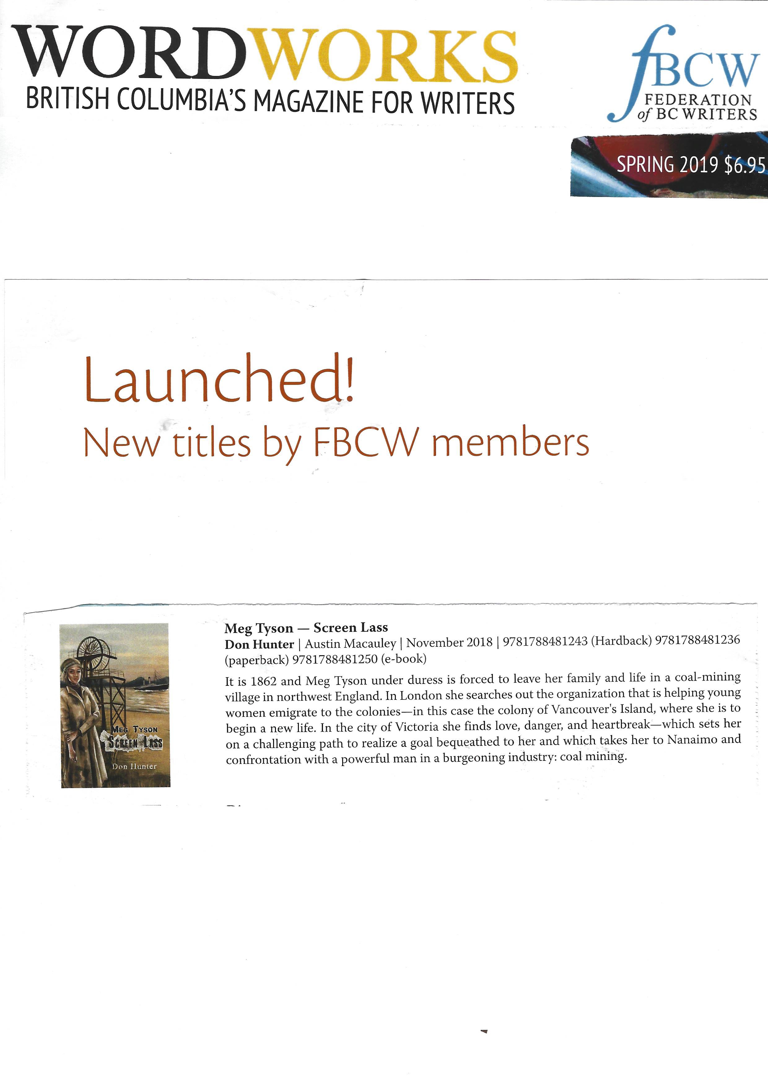 The Book Launch Event of Don Hunter’s Meg Tyson – Screen Lass Featured on Federation of B.C. Writers