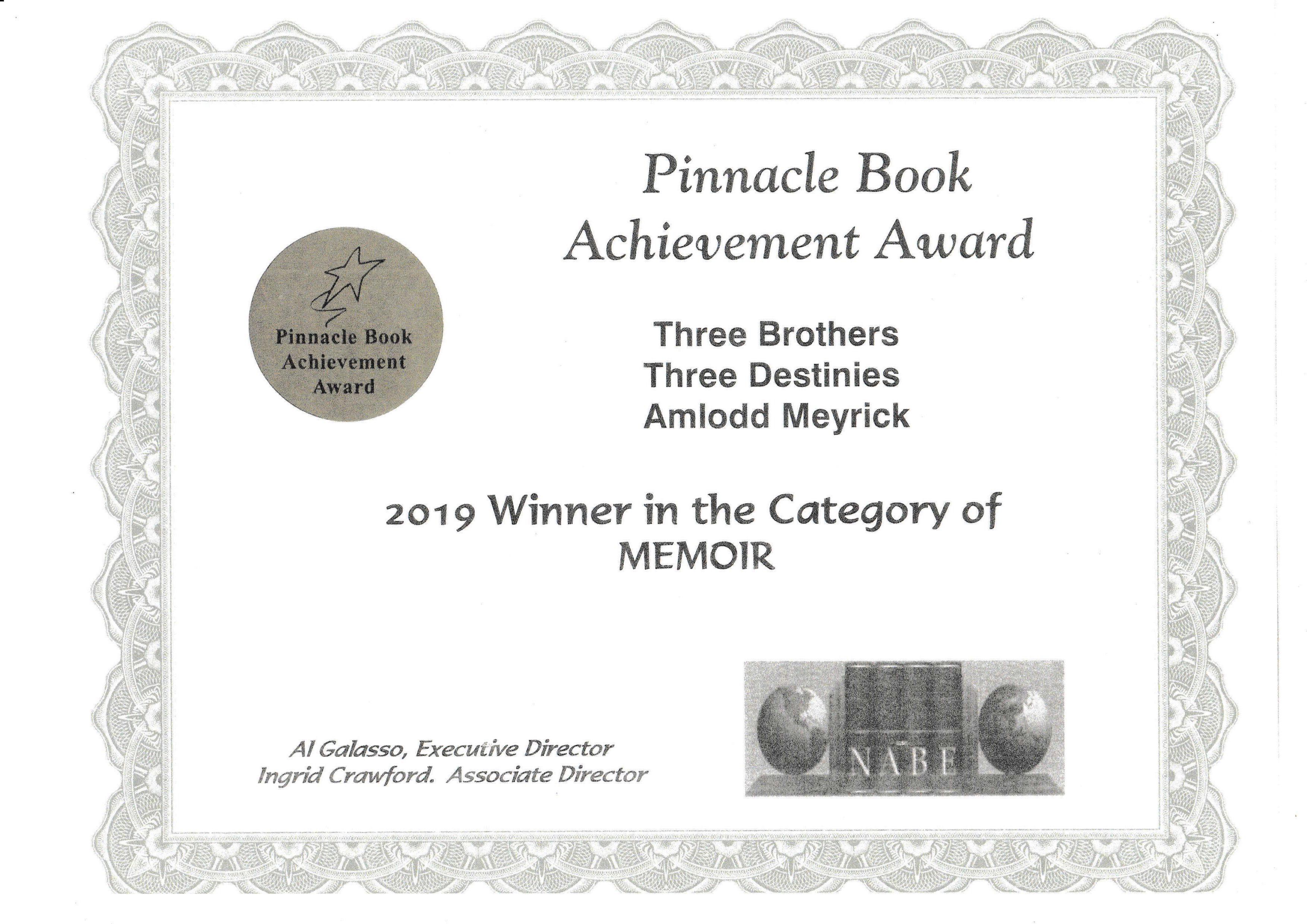 Amlodd Meyrick Attended and Received the NABE Pinnacle Book Achievement Award – Winter 2019