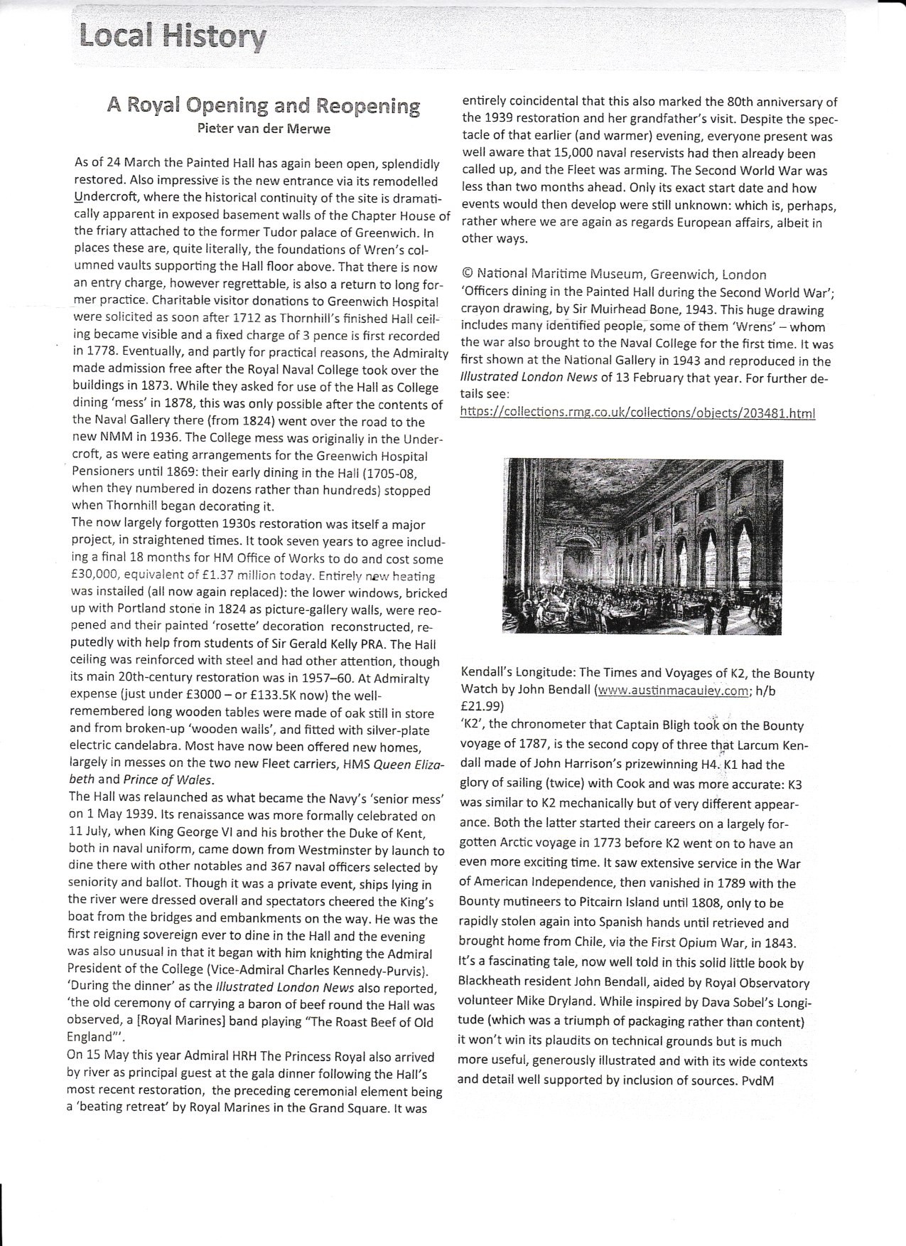 Greenwich Society Reviewed the Book Kendall's Longitude by John Bendall