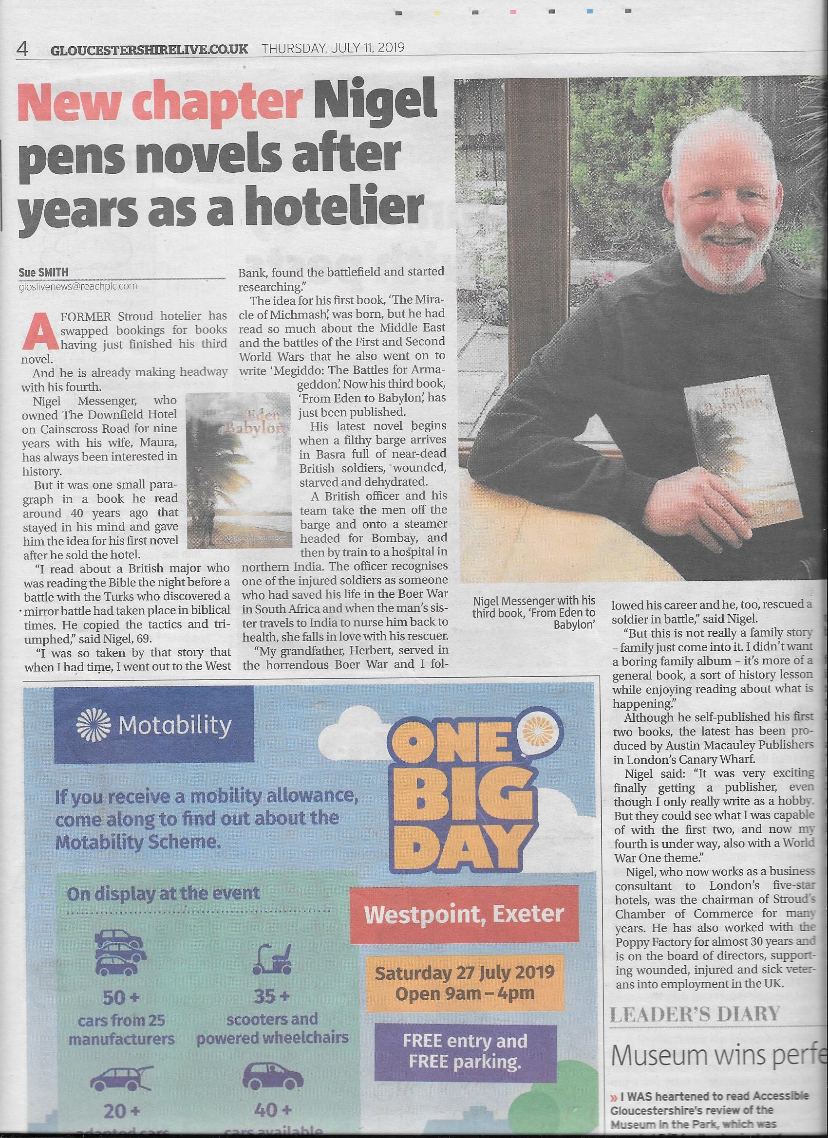The Newspaper Gloucester Shire Live Featured the Author Nigel Messenger