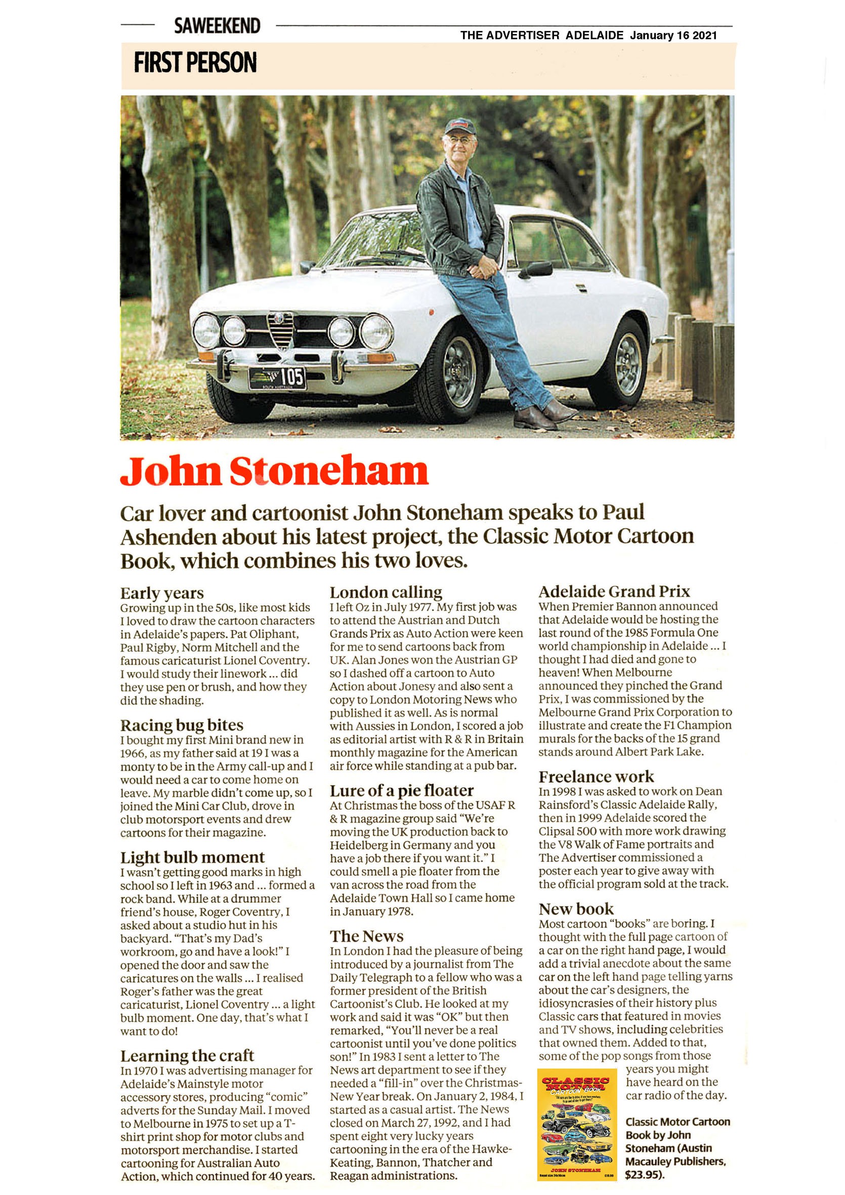 John Stoneham Gets Featured in the SAWEEKEND Section of the Advertiser Adelaide