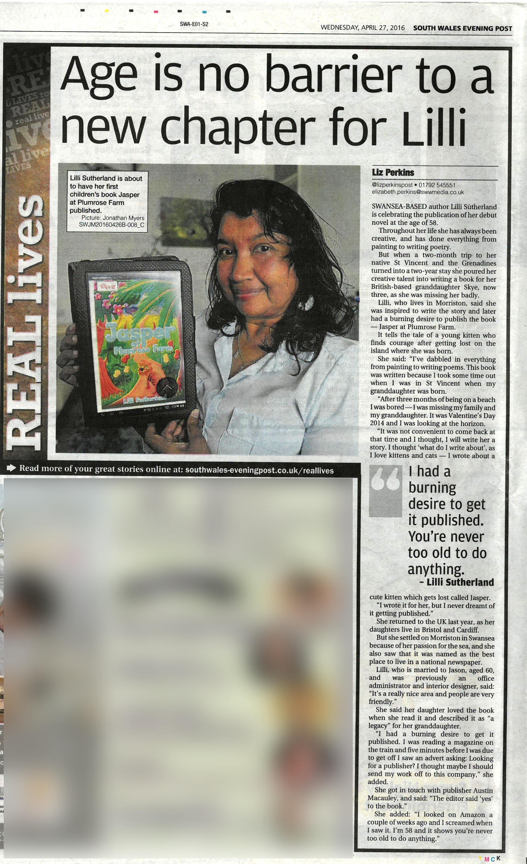 Lilli Sutherland features in South Wales Evening Post Lilli Sutherland features in South Wales Evening Post