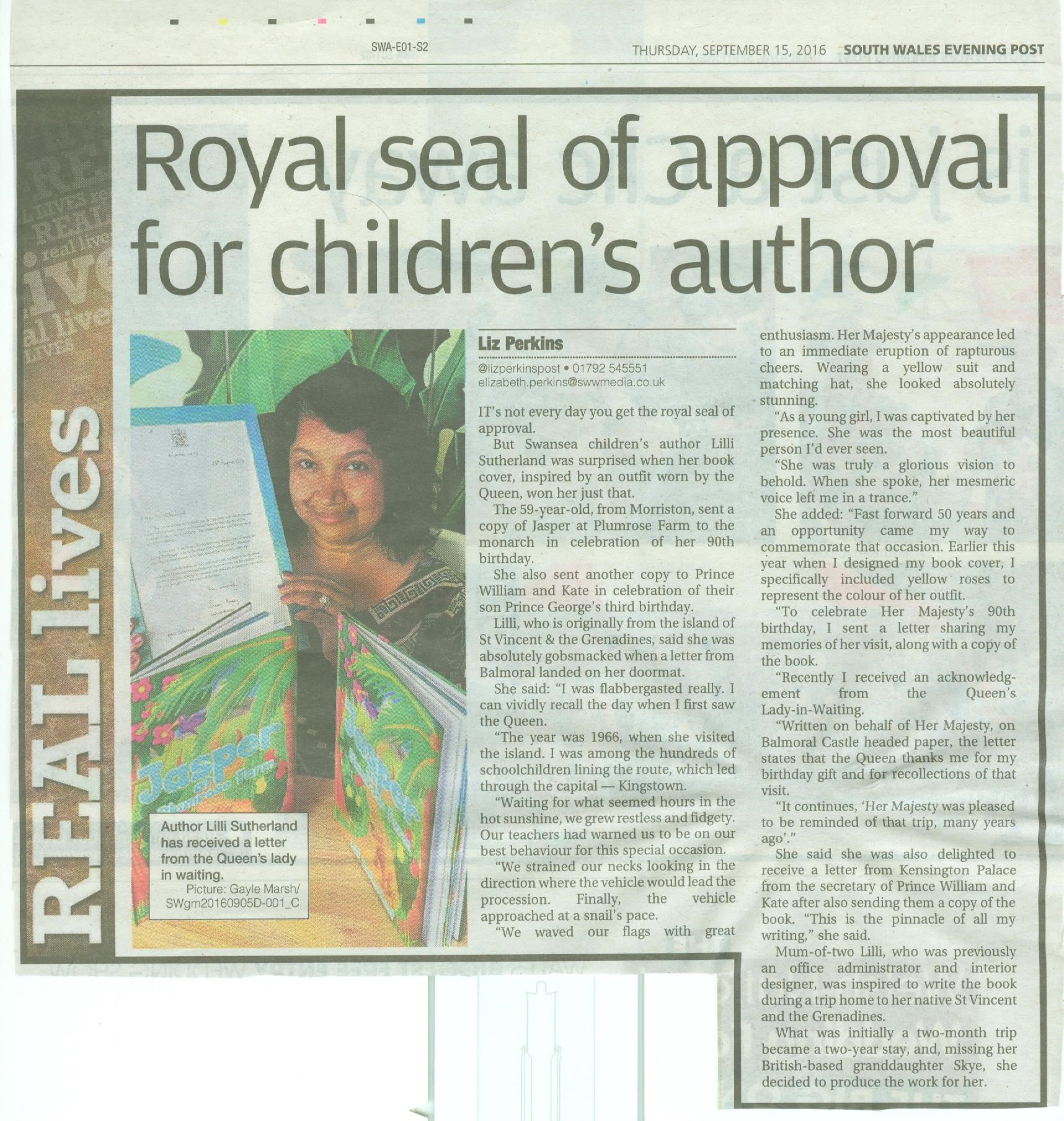 Lilli Sutherland Features in South Wales Evening Post 